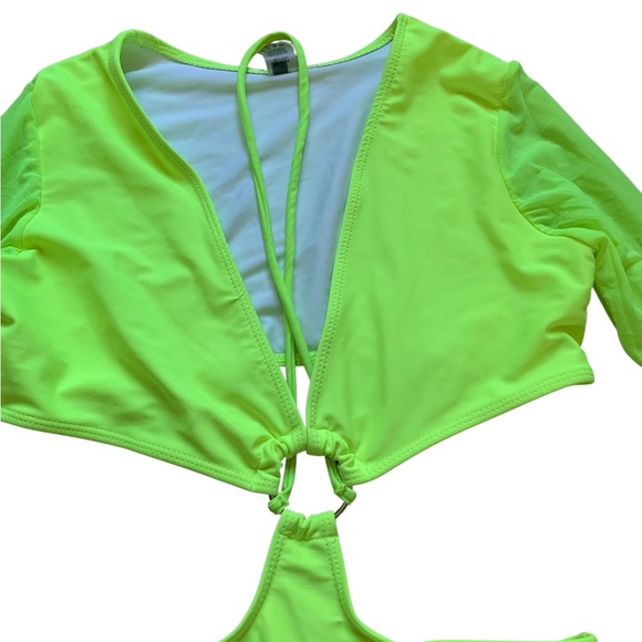 Neon Green Long Sleeve Cutout Swimsuit Small - Picture 7 of 8